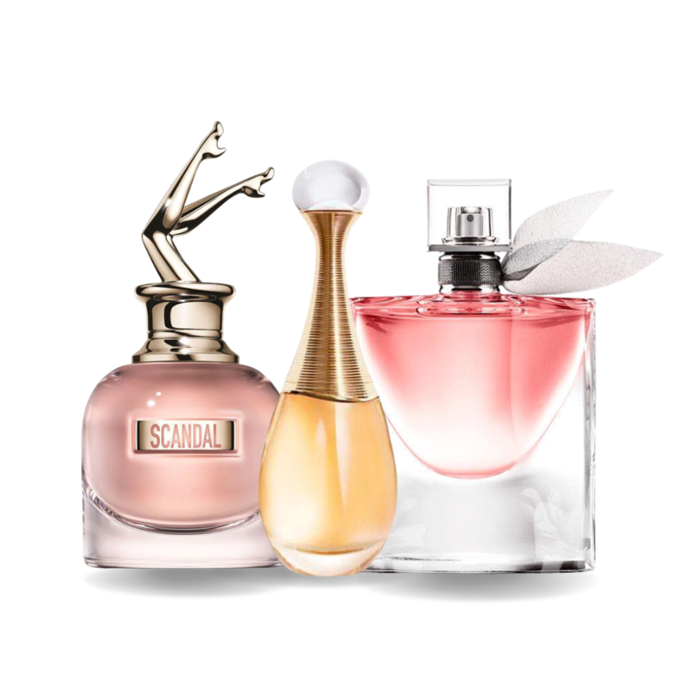 3 Parfums Jean Paul Gaultier SCANDAL, Dior J'ADORE et Lancôme LA VIE EST BELLE - Eau de Parfum 100ml - Pour femmes