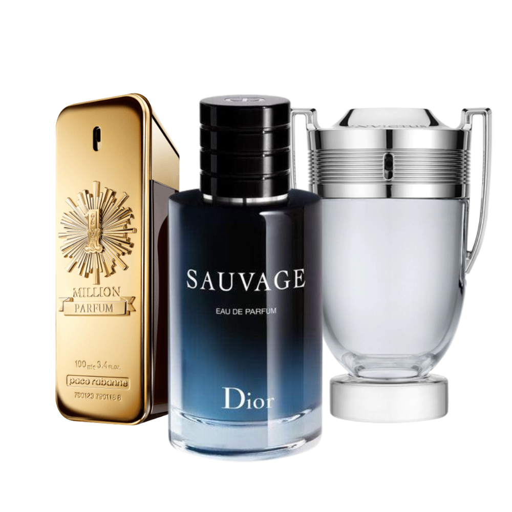 3 Parfums Paco Rabanne ONE MILLION, Dior SAUVAGE et Paco Rabanne INVICTUS - Eau de Parfum 100ml - Pour hommes