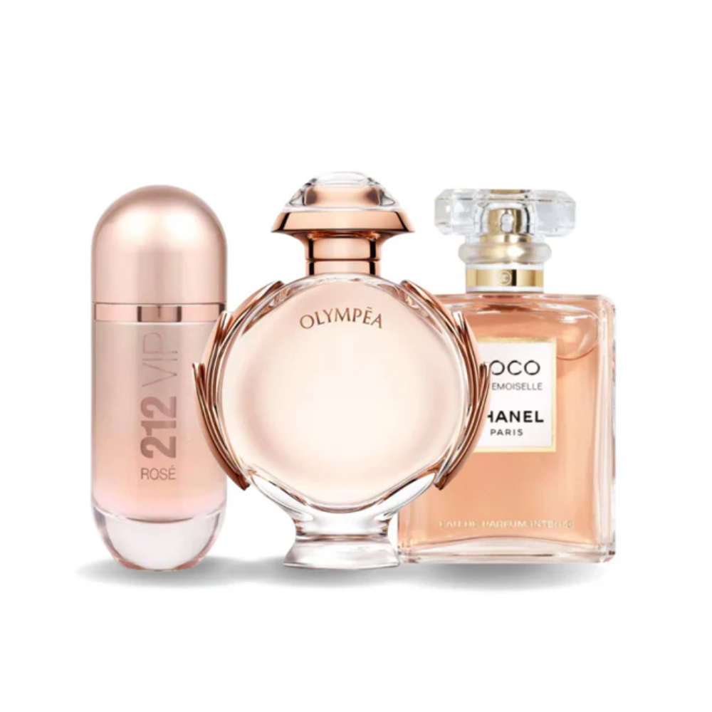 3 Parfums Carolina Herrera 212 VIP ROSÉ,  Paco Rabanne OLYMPÉA et Chanel COCO MADEMOISELLE (Eau de Parfum) 100ml