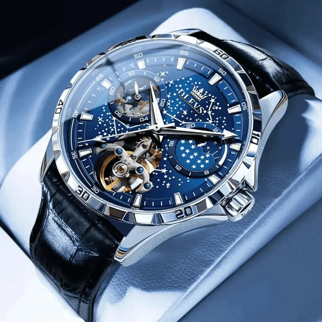 Olevs Montre Homme Luxe Tours | Noire et Bleue