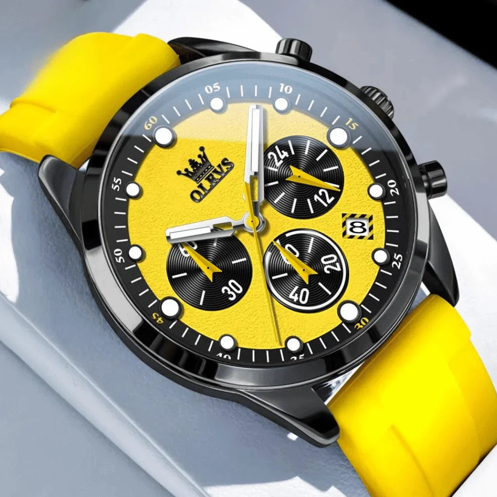 Olevs Montre Homme Sportive Marseille | Jaune